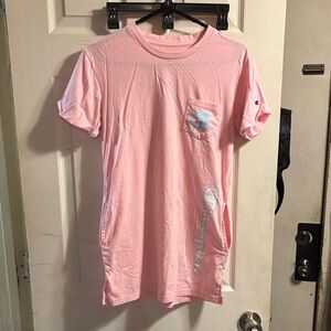 Champion Light Pink Short Sleeve Pocket Tee with Side Script